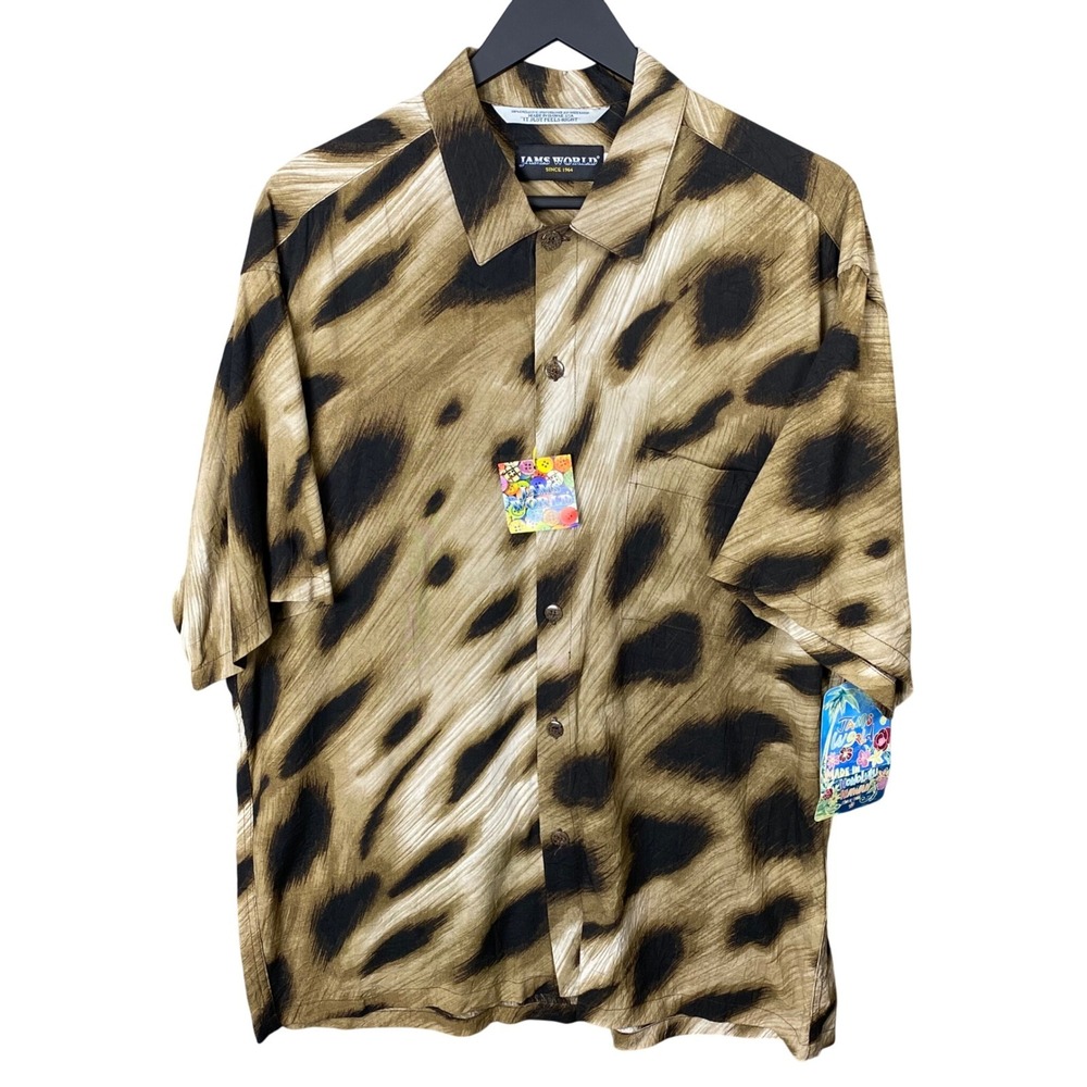 Vintage Jams World Leopard Print Hawaiian Rayon Shirt AOP Made in Hawaii New